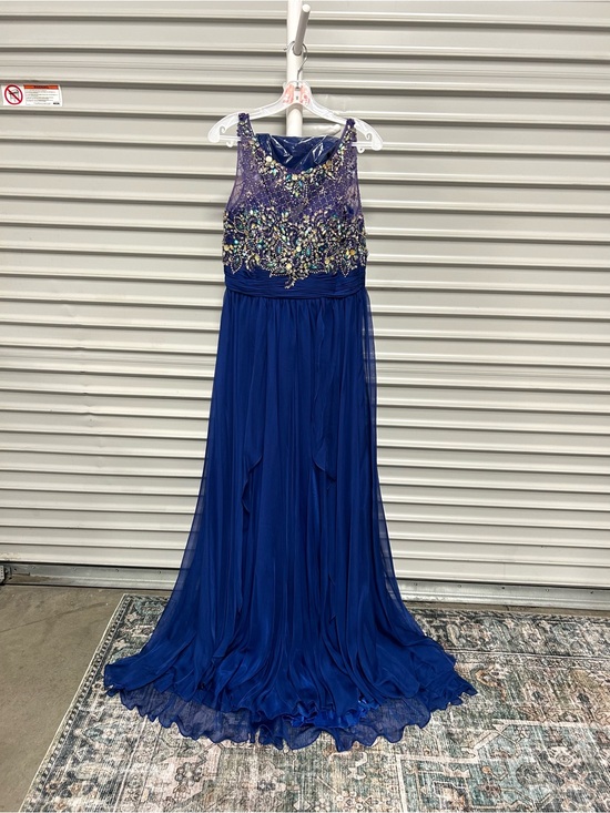 Let'S Fashion Dresses & Skirts - Lets Fashion Blue Beaded Formal Dress Embellished Bodice Chiffon Prom Gown M